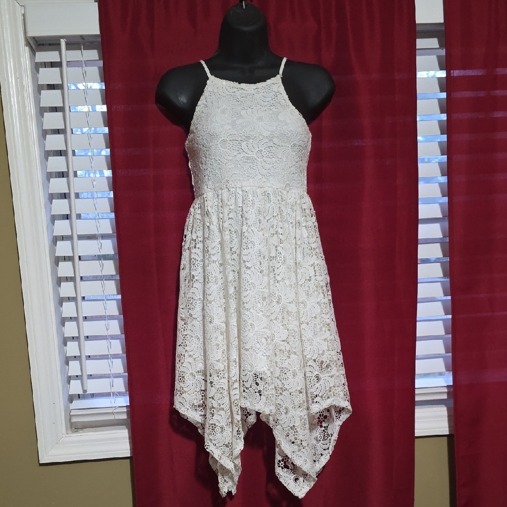 White Lace Handkerchief Hem Dress